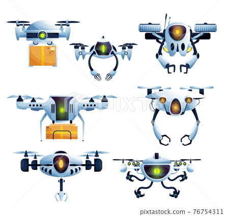Flying robot, droid drone and copter characters 76754311