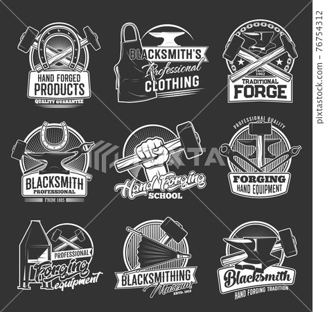 Blacksmithing shop, forging isolated vector icons 76754312