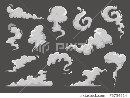 Cartoon clouds, steaming smoke and steam flows Cartoon clouds, steaming smoke and steam flows 76754314