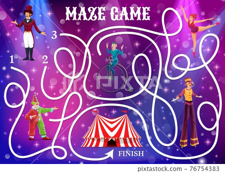 Circus labyrinth maze game. Vector kids boardgame 76754383