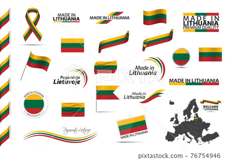 Big vector set of Lithuanian ribbons, symbols, icons and flags isolated on a white background. Made in Lithuania, premium quality, Irish national tricolor. Set for your infographics and templates 76754946