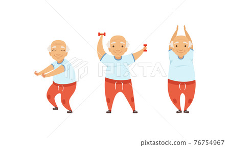 Senior Man with Grey Hair Doing Physical Exercises Stretching Vector Set Senior Man with Grey Hair Doing Physical Exercises Stretching Vector Set 76754967