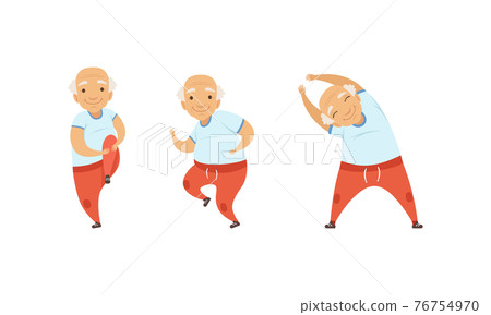 Senior Man with Grey Hair Doing Physical Exercises Stretching Vector Set Senior Man with Grey Hair Doing Physical Exercises Stretching Vector Set 76754970