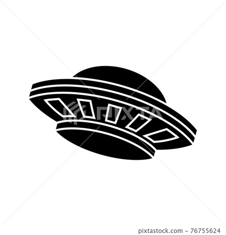 Cartoon version design of UFO in black silhouette Cartoon version design of UFO in black silhouette 76755624