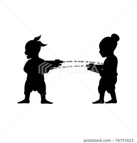 black silhouette design of children playing water in songkran festival black silhouette design of children playing water in songkran festival 76755625