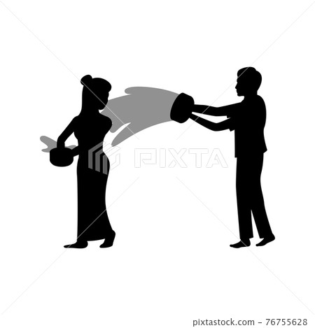 black silhouette design of man and woman playing water in songkran festival 76755628