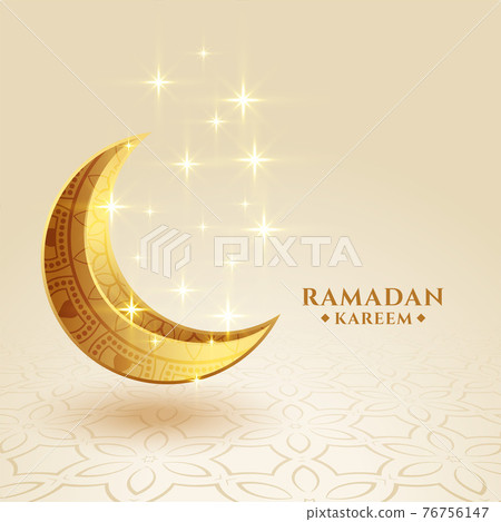 ramadan kareem golden crescent moon sparkling greeting design 76756147