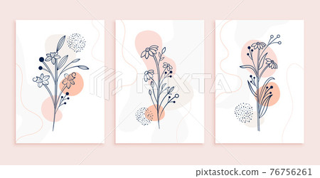 minimal line art flowers and leaves poster design 76756261