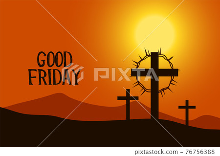 good friday crosses sunset scene background 76756388