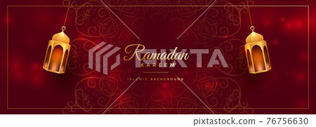attractive red ramadan kareem decorative banner design 76756630