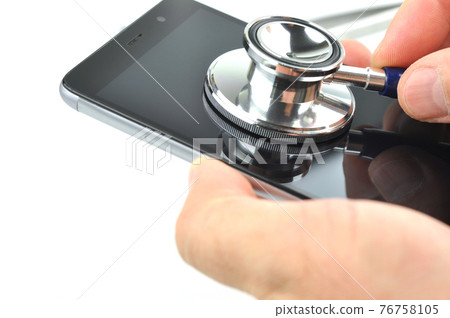 Smartphone and stethoscope. Health of device. Smartphone and stethoscope. Health of device. 76758105