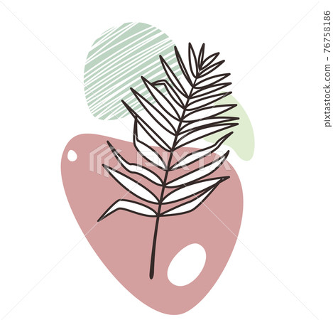 Abstract organic shapes with tropical plants vector set. Minimal art design. Foliage drawing with fluid geometric forms, dots and lines 76758186