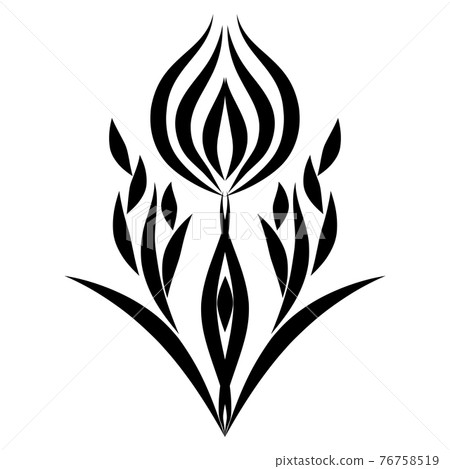 Stylized black and white flower with ornament. Stylized black and white flower with ornament. 76758519