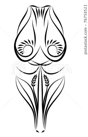 Stylized black and white flower with ornament. 76758521