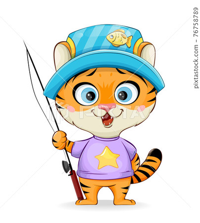 Cute little tiger goes fishing 76758789