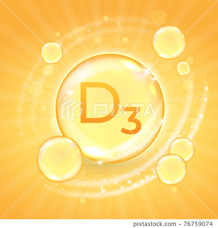 Vitamin D3 supplement, shiny golden oil substance capsule. Cholecalciferol pill droplet design template advertisement or branding. Realistic vector illustration of gold essence bubble Vitamin D3 supplement, shiny golden oil substance capsule. Cholecalciferol pill droplet design template advertisement or branding. Realistic vector illustration of gold essence bubble 76759074