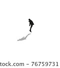 Silhouette of a person jumping. Silhouette of moving man standing in the middle and jumping 76759731