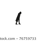 Silhouettes of people walking. Silhouette of a person. The silhouette of the person in the middle. Hooded person. 76759733