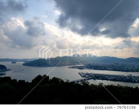 View of Urado Bay and Kochi Port in summer from the observatory on the summit of Mt. Godai in Kochi City [June] 76763198