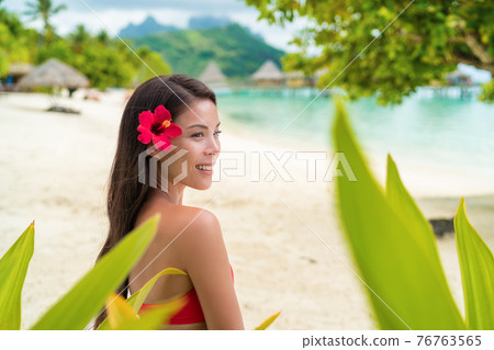 Asian natural beauty woman wellness spa skincare on tropical beach background Asian natural beauty woman wellness spa skincare on tropical beach background 76763565