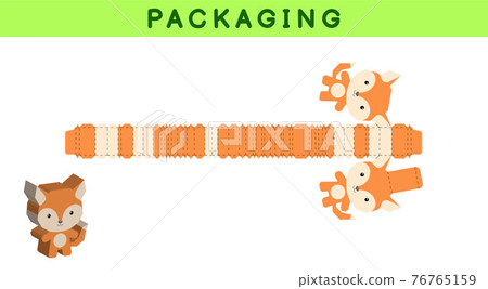 Party favor box die cut fox design for sweets, candies, small presents, bakery. Package template, great design for any purposes, birthdays, baby showers, pinata. Vector stock illustration. Party favor box die cut fox design for sweets, candies, small presents, bakery. Package template, great design for any purposes, birthdays, baby showers, pinata. Vector stock illustration. 76765159
