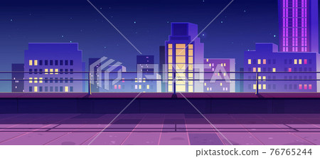 Terrace on rooftop with city view at night Terrace on rooftop with city view at night 76765244