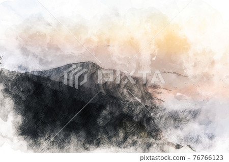 Abstract mountains hill on watercolor illustration painting background. 76766123