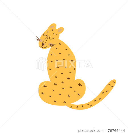 Sitting cheetah isolated animal. Wild cat. Sitting guepard naive art graphic element. Cute leopard. 76766444