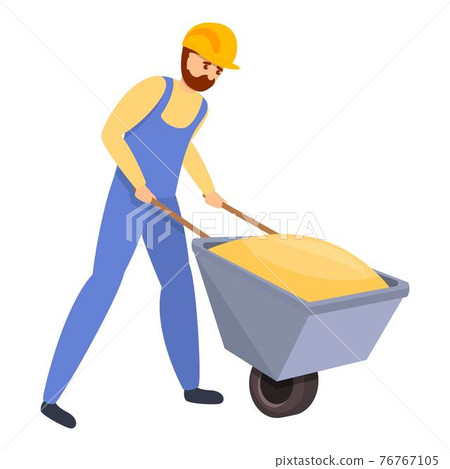 Builder sand wheelbarrow icon, cartoon style Builder sand wheelbarrow icon, cartoon style 76767105