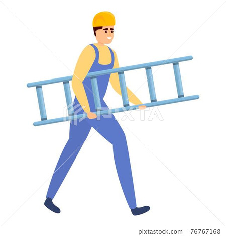 Builder take ladder icon, cartoon style Builder take ladder icon, cartoon style 76767168