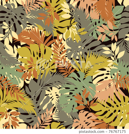 Seamless pattern of abstract tropical plants, 76767175