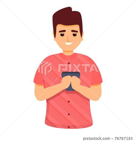 Boy using new smartphone icon, cartoon style 76767183