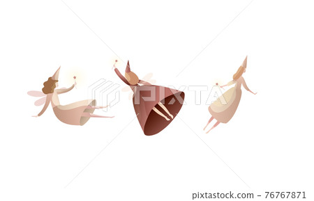 Tender Fairies in Neat Dresses Fluttering with Magic Wand Vector Set Tender Fairies in Neat Dresses Fluttering with Magic Wand Vector Set 76767871