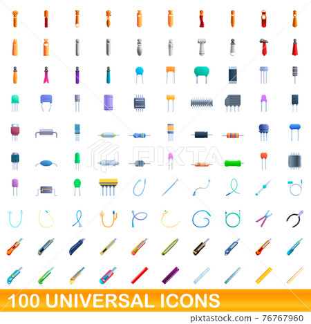 100 universal icons set, cartoon style 76767960