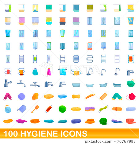 100 hygiene icons set, cartoon style 100 hygiene icons set, cartoon style 76767995