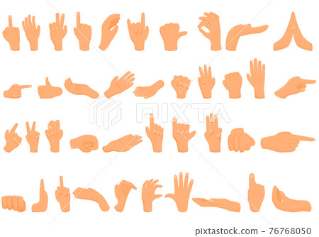 Hand gestures icons set, cartoon style 76768050