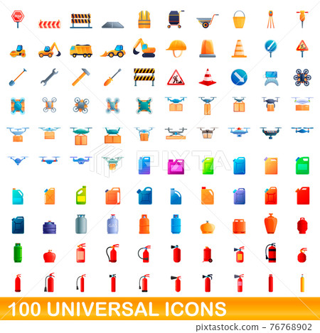 100 universal icons set, cartoon style 76768902