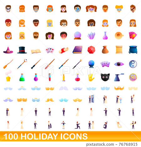 100 holiday icons set, cartoon style 100 holiday icons set, cartoon style 76768915