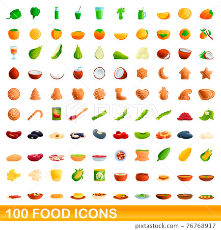 100 food icons set, cartoon style 100 food icons set, cartoon style 76768917