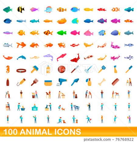 100 animal icons set, cartoon style 100 animal icons set, cartoon style 76768922