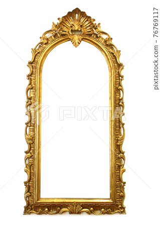 Gold antique frame isolated on white background 76769117
