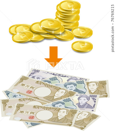 Illustration of exchanging points for cash (old banknotes) (vertical) Illustration of exchanging points for cash (old banknotes) (vertical) 76769215