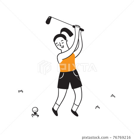 Hand drawn golf player with club. Golfer in doodle style. Isolated vector illustration Hand drawn golf player with club. Golfer in doodle style. Isolated vector illustration 76769216