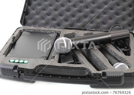 Cordless microphones and transmitter System on white background 76769326