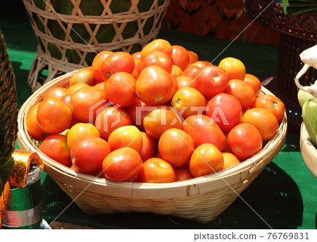 fresh red tomatoes loaded in a basket fresh red tomatoes loaded in a basket 76769831