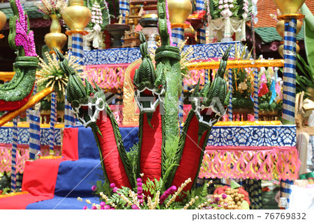 Beautiful Naga made from banana leaves. Naga Traditional Thai. 76769832