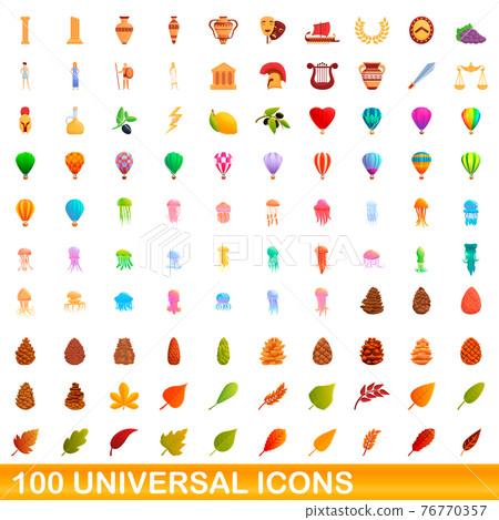 100 universal icons set, cartoon style 100 universal icons set, cartoon style 76770357
