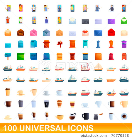 100 universal icons set, cartoon style 76770358