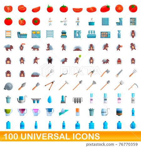 100 universal icons set, cartoon style 100 universal icons set, cartoon style 76770359