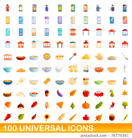 100 universal icons set, cartoon style 76770361